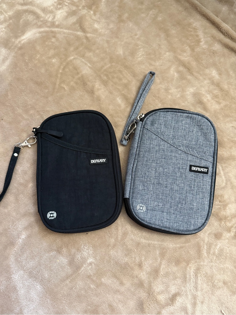 Travel Wristlets Passport Pouch in Black and Gray